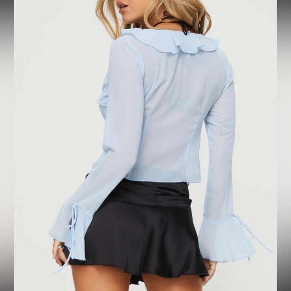 Princess‎ Polly Tie Blouse sky blue sheer ruffled tie front blouse size 4 small - Picture 2 of 7